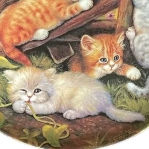 Vtg 1996 Plate FENCE MEETING POINT Collectible Signed J Schotz Porcelain GERMAN - Picture 8 of 13